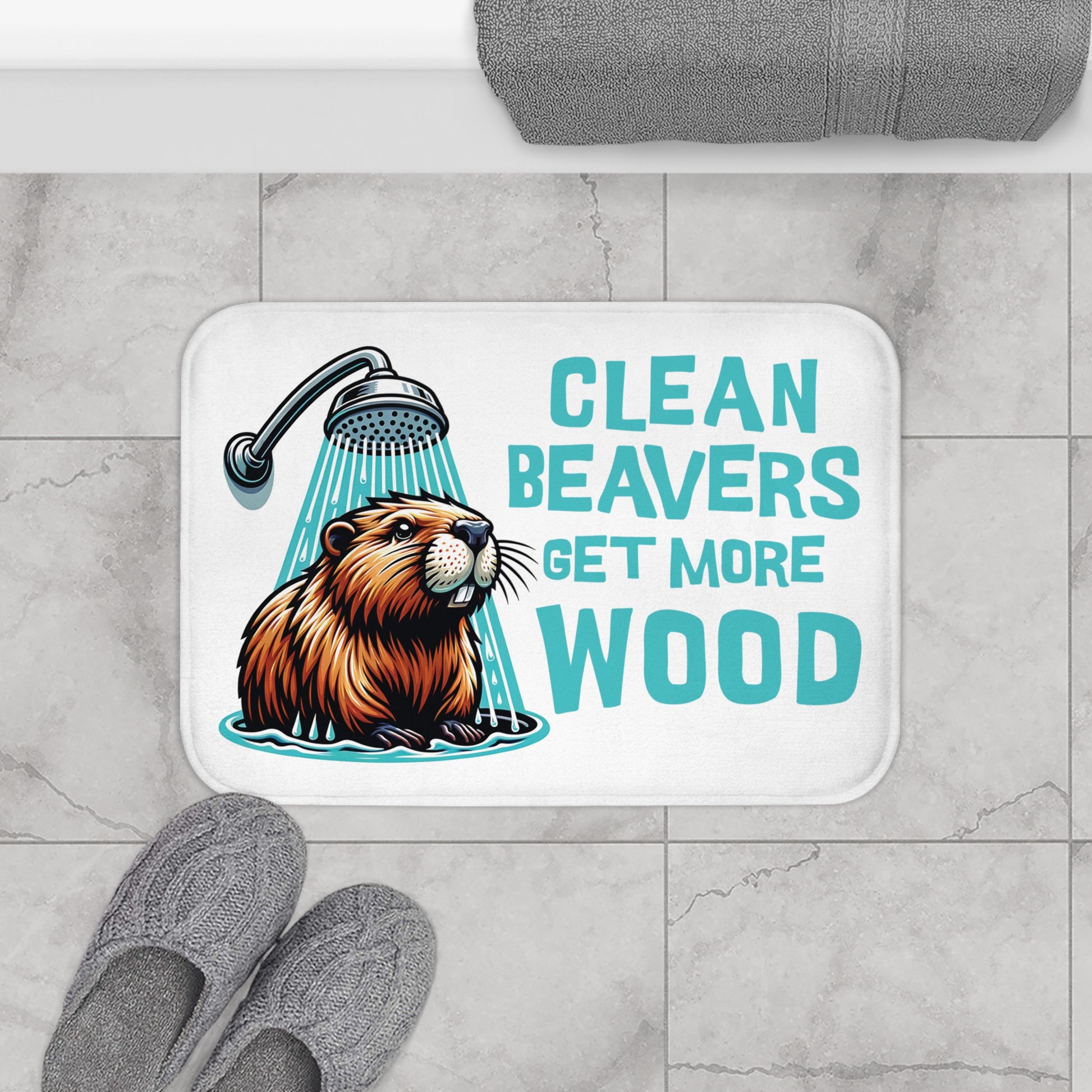Clean Beavers Get More Wood Bath Mat
